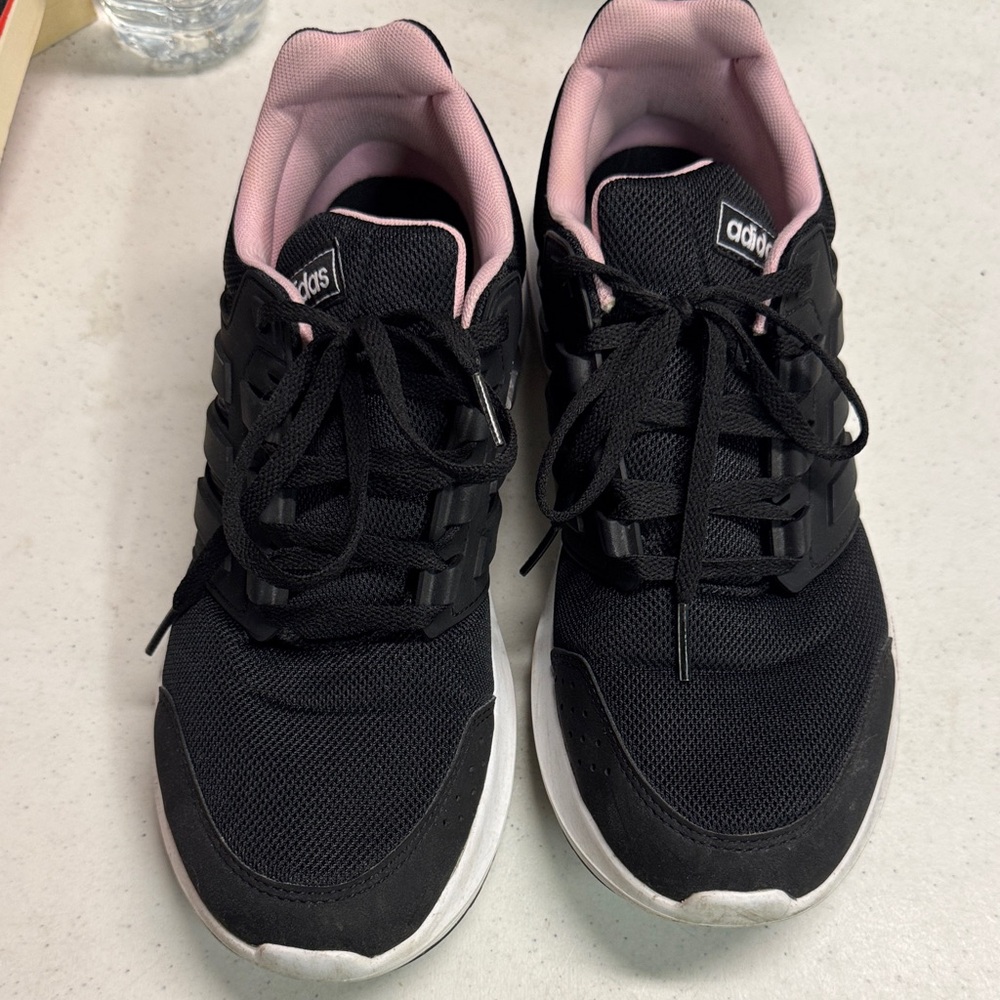 Adidas Women's Black Sneakers with Pink Highlights